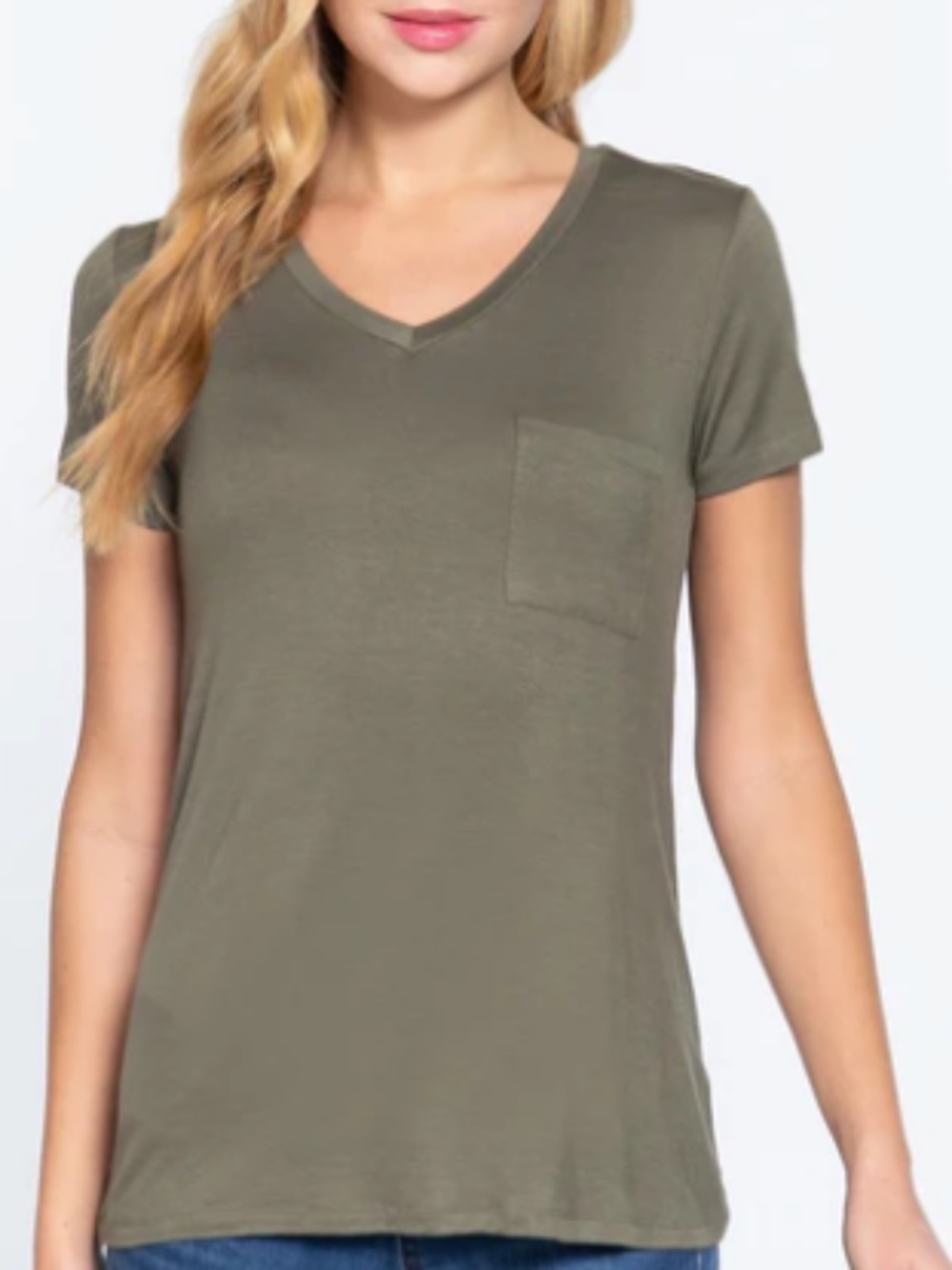 Cable & Gauge Olive Green V-neck Pocket Tee Stretch Women's Medium